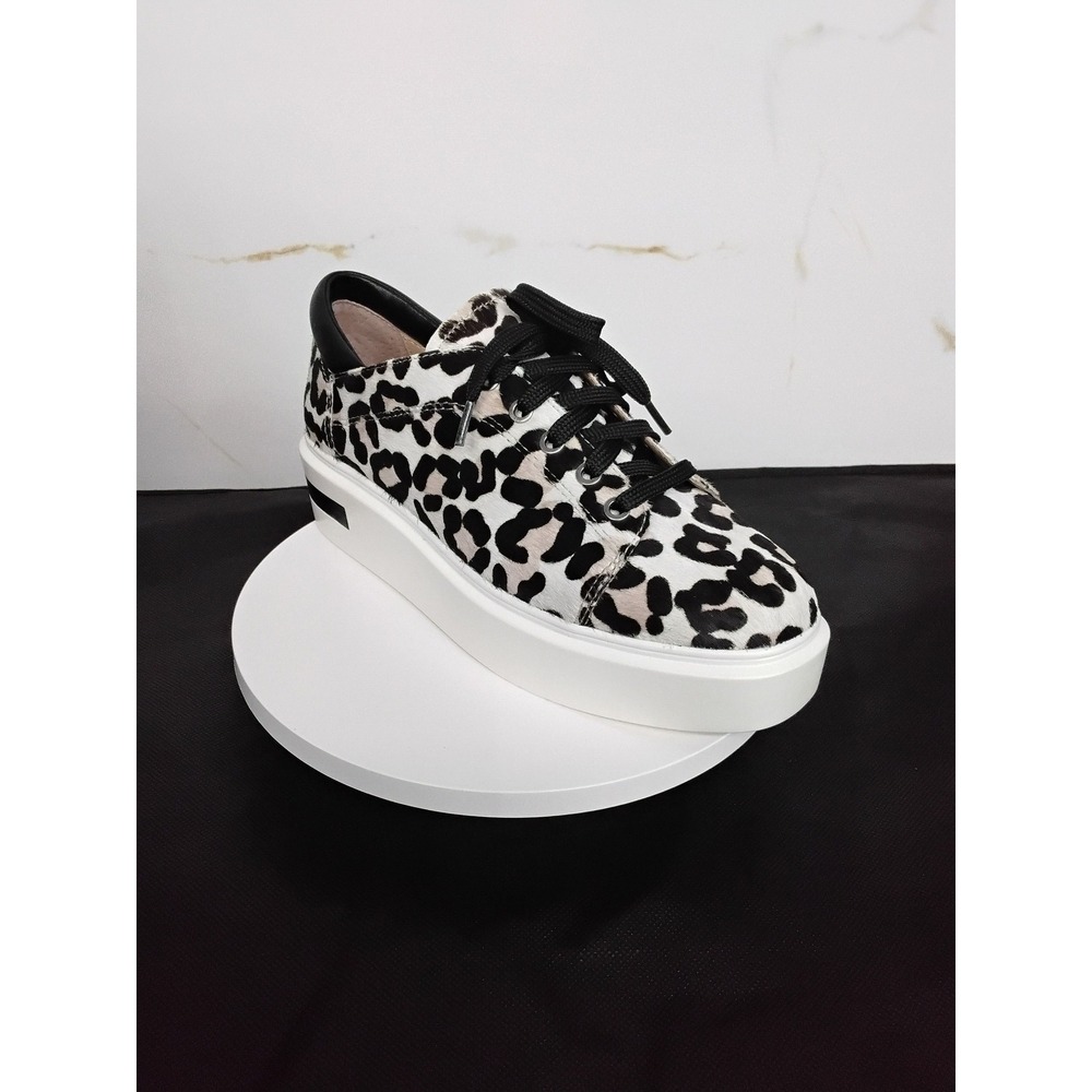 Linea Paolo Kendra Sneaker Leopard Calf Hair Platform White Black Size 5 SL7